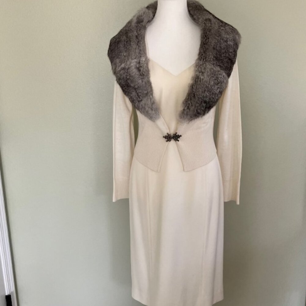 VTG Adrianna Papell sleeveless dress with cropped cardigan  women's size 8 cream - Picture 2 of 6